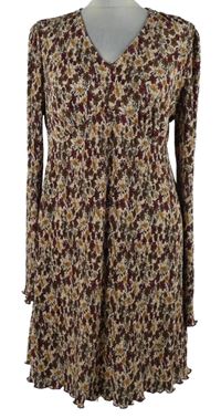 Dámské světlerůžovo-vínové kytičkované plisované šaty Primark 