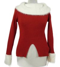 Nové - Dámsky červeno-biely rebrovaný sveter s chlpatým golierom Shein