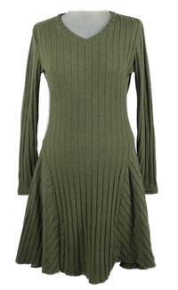 Dámské khaki žebrované úpletové šaty 