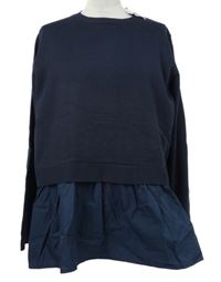 Nové - Dámská tmavomodrá svetrová peplum tunika s halenkovou vsadkou Primark 