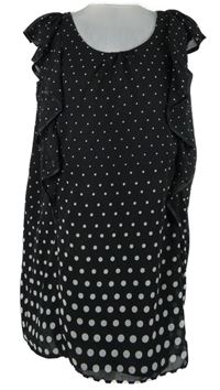 Dámské černo-bílé puntíkované šifonové šaty s volánky Glamorosa 