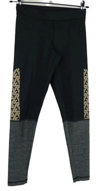 Dámské černo-šedé vzorované sportovní funkční legíny Crivit 