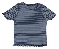 Černo-bílo-modré pruhované crop tričko Select