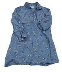 Modré kvetinové plátenné šaty H&M