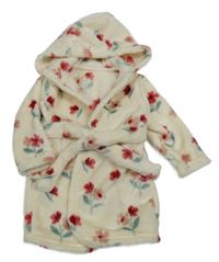 Svetlobéžový kvetinový chlpatý župan s kapucňou George