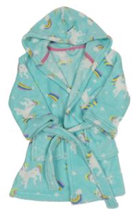 Světlemodrý chlupatý župan s obrázky a kapucí 