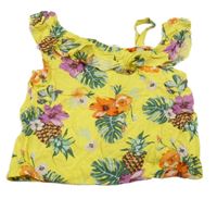 Žltý kvetovaný top s volány a ovociem H&M