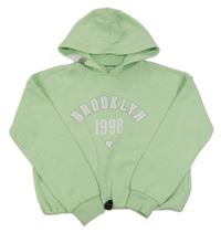Mintová crop mikina s nápisom a kapucňou