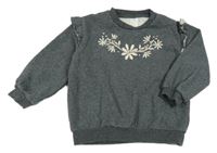 Sivá melírovaná mikina s výšivkou květin H&M