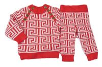 2 Set - Červeno-bílý vzorovaný svetr + tepláky 