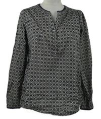 Dámska tmavomodro-bielo-oranžová vzorovaná blúzka C&A