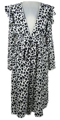 Dámské bílo-černé vzorované šaty s hlubokým výstřihem a páskem Glamorous