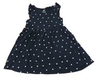 Tmavomodré bavlnené šaty s bielými srdiečkami H&M