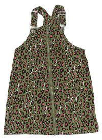 Kaki-ružové leopardí rifľové na traké šaty Matalan