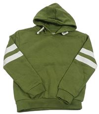 Khaki mikina s pruhy na rukávech a kapucí Primark