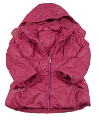 Ružová šušťáková zimná bunda s vtáčikom a kapucňou
