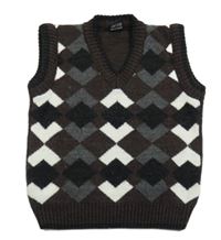 Čokoládovo-bielo-čierna károvaná pletená vesta