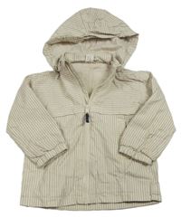 Béžovo-tmavomodrá pruhovaná šušťáková jesenná bunda s kapucňou H&M