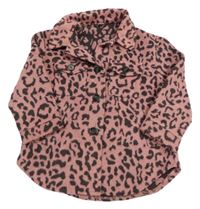 Ružovo-čierna leopardí vlnená košeľová bunda Tu