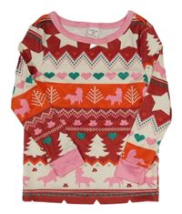 Červeno-krémovo-vínové vzorované tričko Shein