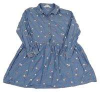 Modré košilové šaty riflového vzhledu s kvietkami H&M