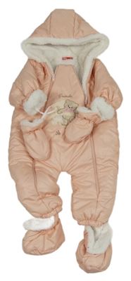 Světlerůžová šusťáková zimní kombinéza s medvídky a kapucí 