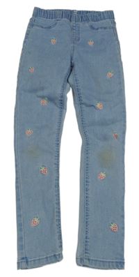 Svetlomodré rifľové džegíny s jahodami KIDS