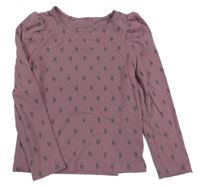 Starorůžové žebrované triko s kytičkami 