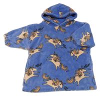 Fialová chlupatá oversize mikina s jednorožci a kapucí Next