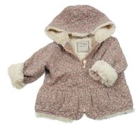 Růžový květovaný zateplený kabátek s kapucňou Next