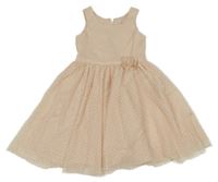 Světlerůžové puntíkaté tylové šaty s květem H&M