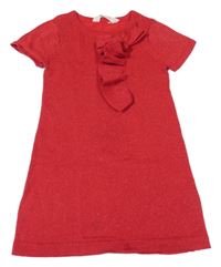 Červené pletené trblietavé šaty s mašlou H&M