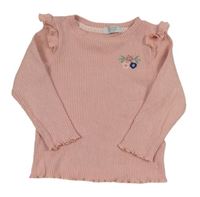Svetloružový rebrovaný sveter s kvietkami Primark