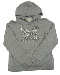 Šedá melírovaná mikina s písmenkem z flitrů a kapucí H&M