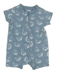 Světlemodrý letní overal s velrybami H&M