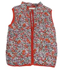 Bielo-červená šušťáková prešívaná zateplená vesta s kvietkami Name it