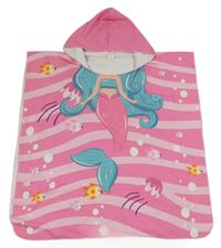 Ružovo-svetloružové rychleschnoucí osuškové pončo s mořskou pannou a kapucňou