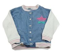 Modro-biela riflovo/tepláková bunda s hviezdou Tu