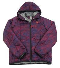 Ružovo-tmavomodrá vzorovaná funkčná šušťáková zimná bunda s kapucí zn., Decathlon