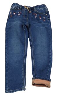 Tmavomodré teplákové rifle s kytičkami C&A