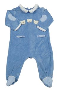 Modrý zamatový overal s medvedíkmi a golierikom Mayoral