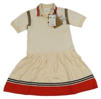 Nové - Smetanovo-červené svetrové vlněné šaty s límečkem a pruhy BurBerry 