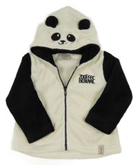 Smetanovo-čierna chlpatá prepínaci mikina s kapucí - panda