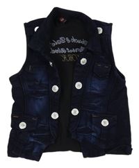 Tmavomodrá rifľová vesta s nápisom