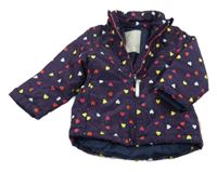 Tmavomodrá šusťáková zimní parka se srdíčky Name it