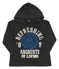 Tmavošedá mikina s nápisem a kapucí 