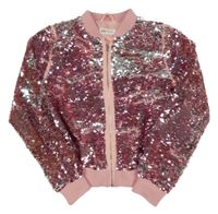 Ružovo-strieborná flitrová podšitá bunda H&M