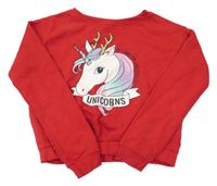 Červená crop mikina s jednorožcem H&M
