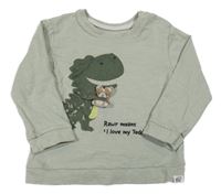 Zelenošedé triko s dinosaurem 