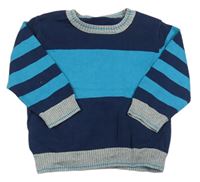Tmavomodro-modro-sivý sveter s pruhmi Next